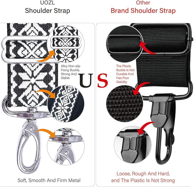 59 Inch Shoulder Straps, Soft with Ultra-Thick Fixed Shoulder Pad, Two Way Independently Adjustable Buckle Replacement Straps for Laptop Bag Messenger Bag Tool Bag Luggage,Black-White