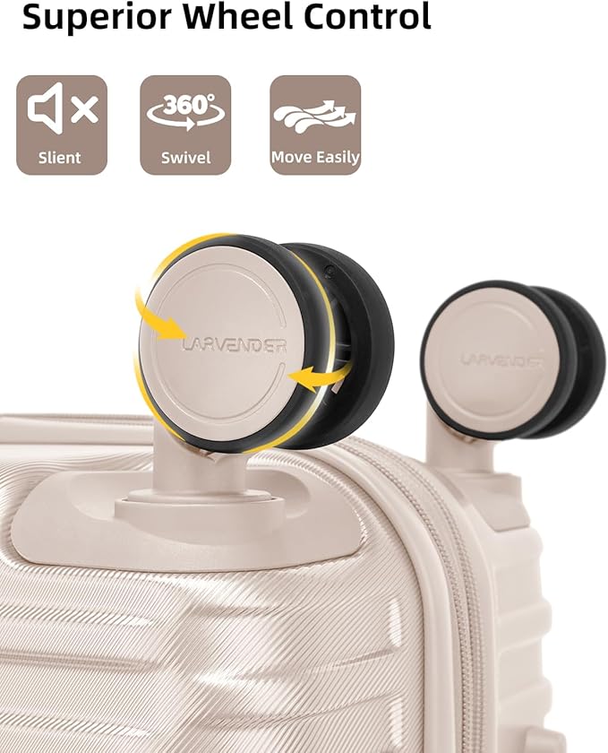 LARVENDER Carry on Luggage 22x14x9 Airline Approved, Expandable 20 Inch Hardside Suitcase with Wheels TSA Lock, PC+ABS Lightweight Carry on Suitcases for Women and Men, Champagne (20/DB/TB)