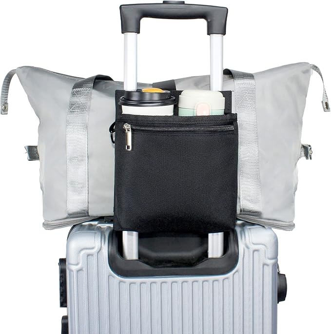 Luggage Travel Cup Holder with Luggage Straps Free Hand Drink Caddy Beverage Holder Travel Accessories Gift for Flight Attendants Businessmen Travelers Fits Roll on Suitcase Handles Black