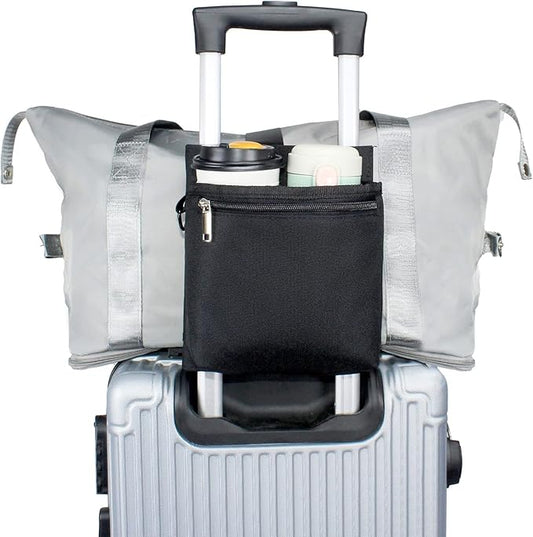 Luggage Travel Cup Holder with Luggage Straps Free Hand Drink Caddy Beverage Holder Travel Accessories Gift for Flight Attendants Businessmen Travelers Fits Roll on Suitcase Handles Black