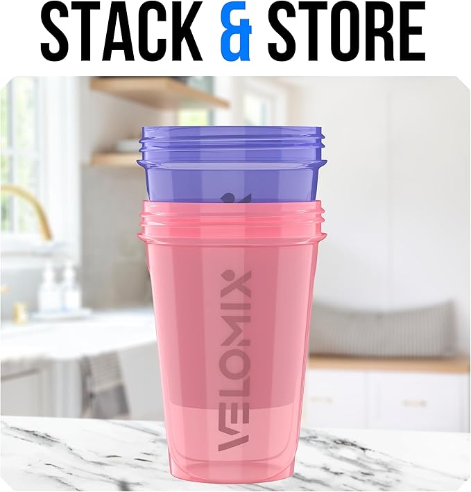 VELOMIX -2 Pack- 20 oz Protein Shaker Bottles for Protein Mixes - 2x Wire Whisk | Leak Proof Shaker Cups for Protein Shakes and Pre Workout | Protein Shaker Bottle Pack (Lavender Glow)