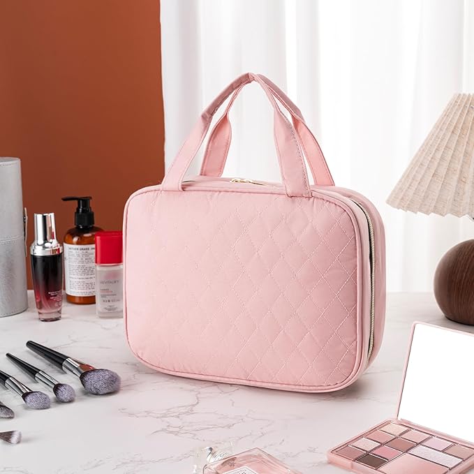 MODENGKONGJIAN Travel Toiletry Bag - Hanging Toiletry Bag for Women, Waterproof Makeup Cosmetic Bag Travel Organizer for Accessories, Shampoo, Full-size Container, Toiletries (Pink)