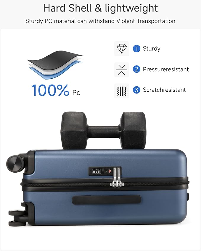 LUGGEX Carry On Luggage 22x14x9 Airline Approved, L2 100% PC Hard Shell Travel Suitcase with Smooth Spinner Wheels, TSA Lock (EX-Core, White, 20 Inch, 40L)