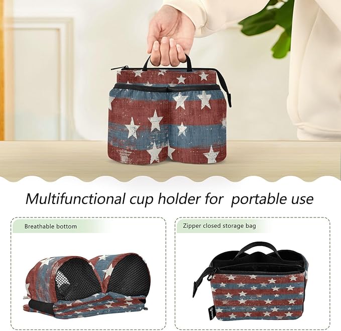 Luggage Cup Holder for Suitcases Free Hands Travel Cup Holder Portable Suitcase Cup Drink Holder Luggage Cup Caddy Bag Carrier Vintage Stars July 4th