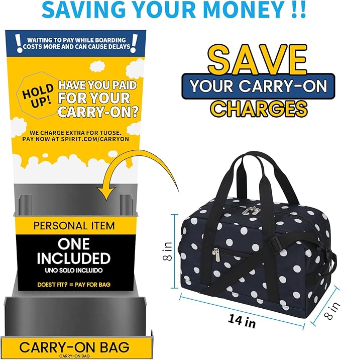 Small Gym Bag 14 inch lightweight Carry On Mini Duffel Bag for Travel Sport - Polka Dot Blue