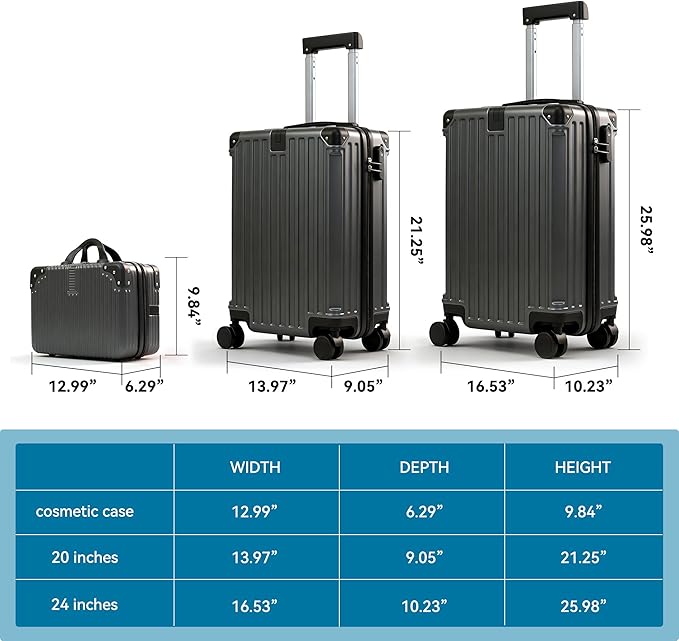 Carry On Luggage with Spinner Wheels,PC Hard Shell Suitcase with USB Port,Lightweight Travel Luggage Airline Approved for Men Women,Iron Gray,3-Piece Set (14/20/24)