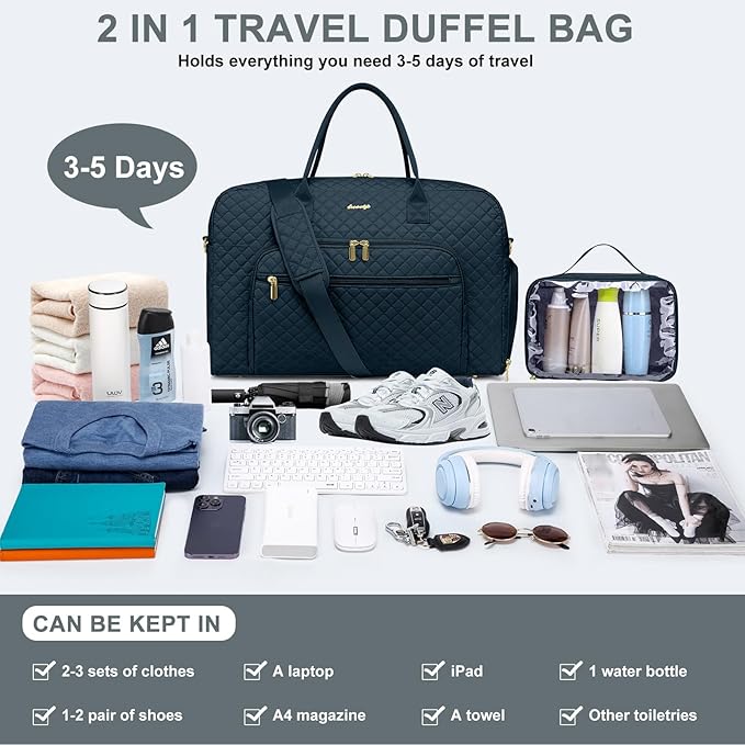Travel Duffle Weekender Bags for Women - Weekend Bag Women with Shoe Compartment Carry On Overnight Bag with Toiletry Bag Duffel Bags Wet Pocket for Gym Hospital Bags for Labor and Delivery
