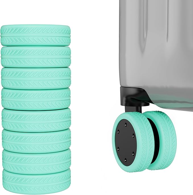 AWINNER 8 Pack Luggage Wheels Covers - Silicone Luggage Wheel Protector Covers for most 8 Spinner Wheel Suitcases or Office Chair Caster,Durable,Mute and Shock Absorption (Cyan)