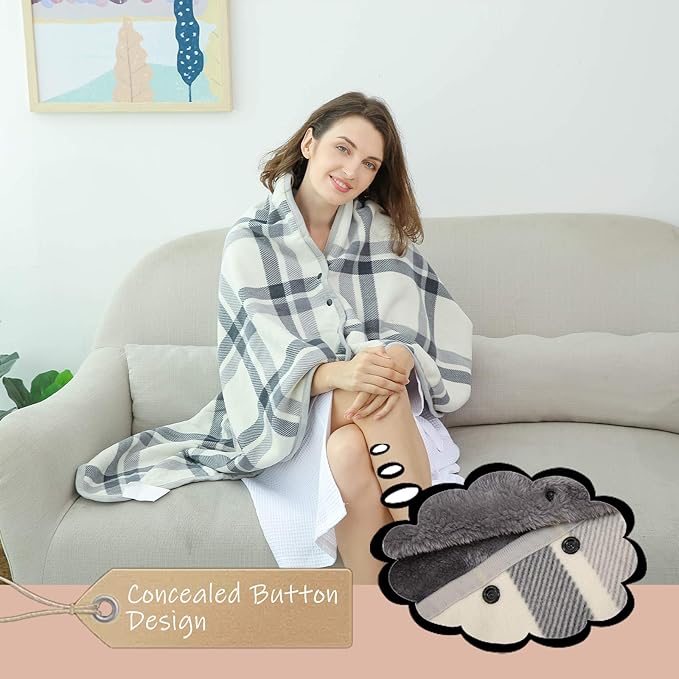 XING YE CHUAN Fleece Wearable Blanket, Comfy Poncho Throw with Buttons, Plush Sleeveless Blankets, for Women Cape Wrap Cover…