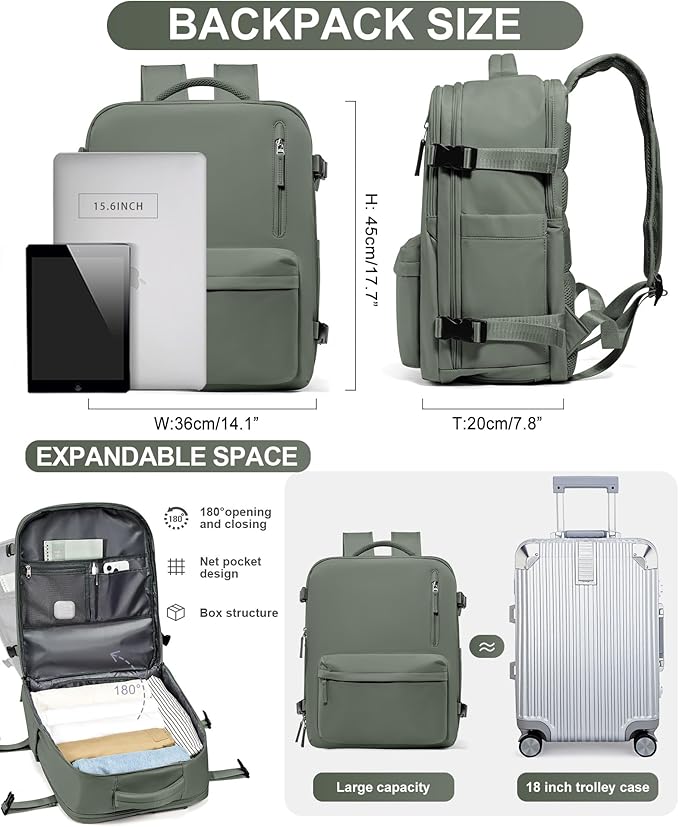 WONHOX Large Travel Backpack Carry on Flight Approved Laptop Work Business Backpack for Women Men Mochila de Viaje
