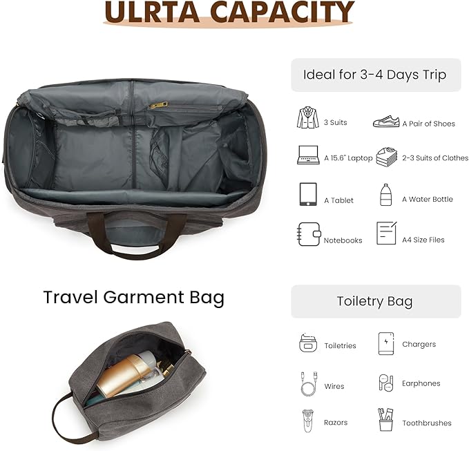 S-ZONE Carry On Garment Bag for Travel Convertible Duffle Bags for Men Women 2 in 1 Hanging Suitcase Business with Toiletry Bag