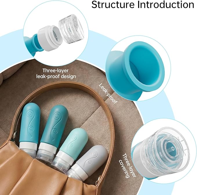 vodvob 16 Pack Travel Bottles Set for Toiletries, TSA Approved Travel Containers Leak Proof Silicone Squeezable Travel Accessories 2oz 3oz for Shampoo Conditioner Lotion Body Wash (BPA Free) (blue)