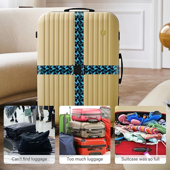2 Pack Luggage Straps for Suitcases, Adjustable Travel Belt with Double Lock and Quick Release Buckle, Heavy Duty Nylon Bag Packing Strap, Unique Identifiers Travel Accessories-Blue Butterfly