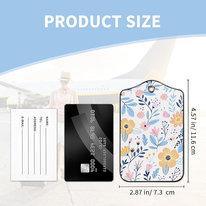 2 Pcs Luggage Tag for Suitcases, Floral Flowers Cute PU Leather Suitcase Tag Privacy Cover ID Label with Metal Loop, Personalized Baggage Identifier for Women Cruise Bag Travel Essentials
