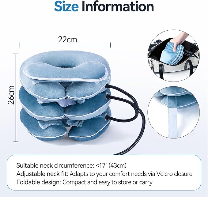 Babaka Cervical Neck Traction Device for Instant Neck Pain Relief, Inflatable & Adjustable Neck Stretcher Neck Support Brace, Neck Brace Pillow for Home Use Neck Decompression (11"- 17")
