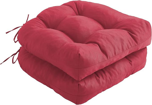 Outdoor Chair Cushions Set of 2, Patio Chair Cushions with Ties, 19x19+5” Tufted Outdoor Seat Cushions, Waterproof Patio Furniture Cushions, Outdoor Dining Chair Pads, Burgundy