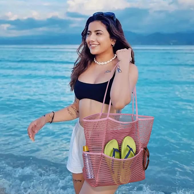 Tainehs Beach Bag - Mesh Tote Bag Beach Vacation Clothes for Women Pool Bag for Travel Pool Family Cruise Essentials 2026
