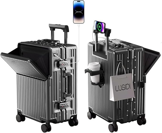 Carry on suitcase Zipperless Luggage,Polycarbonate Aluminum Hard Shell, Expandable Carry-On Suitcase with Spinner Wheels, 20 Inch Cabin