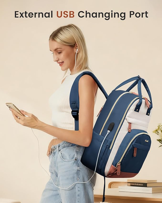 LOVEVOOK Backpack for Women,Laptop Backpack Women,Fits 17 Inch Laptop Bag,School Backpacks,Fashion Travel Work Anti-theft Bag,Waterproof Business Computer College Backpack Purse,Blue-green-Beige white