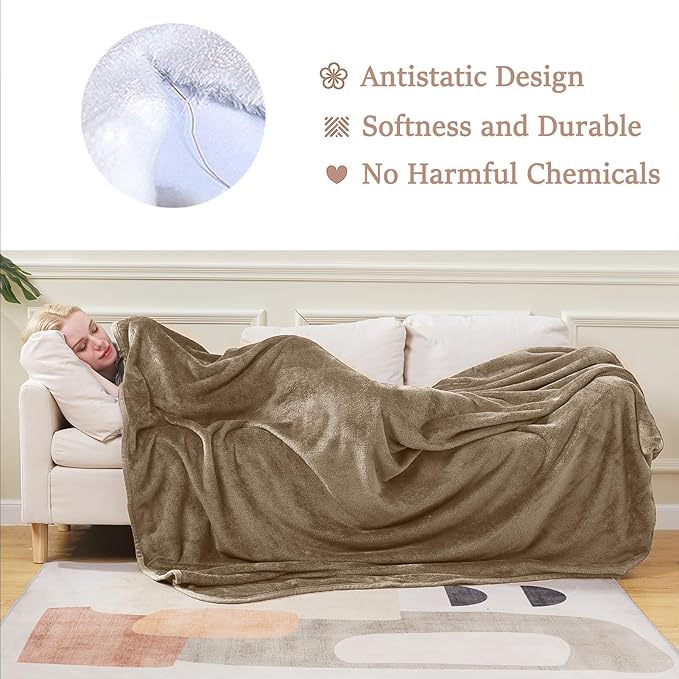 Soft Travel Size Throw for All Season Warm Fuzzy Microplush Lightweight Thermal Fleece Summer Autumn Fall Winter Spring Blankets for Bed Couch Sofa,50x60 Inches,Taupe