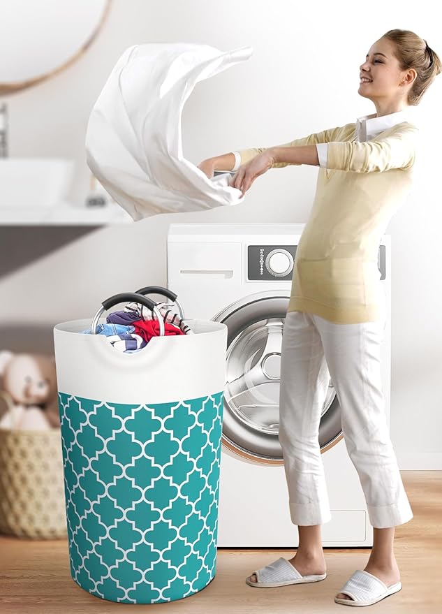 Large Laundry Basket Laundry Hamper Bag Washing Bin Clothes Bag Collapsible Tall with Handles Waterproof Travel Bathroom College Essentials Storage for College Dorm, Family (Green) 82L