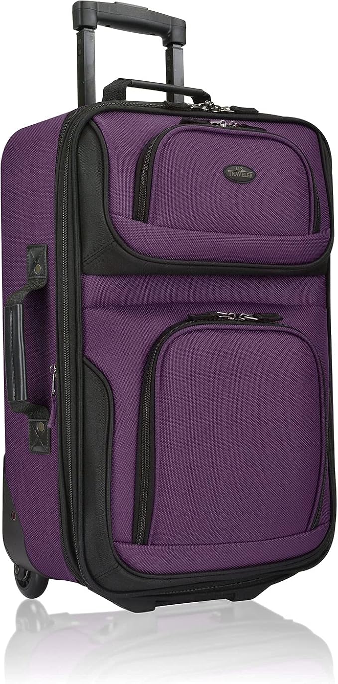 U.S. Traveler Rio Lightweight Softside Rolling Carry-on Suitcase, 2-Wheel Single, Purple