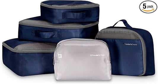Traveler's Choice Cloverland Packing Cubes, 5-Piece Set, Navy