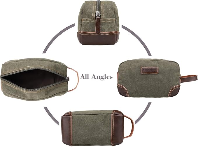 Emissary Men's Leather and Canvas Travel Toiletry Dopp Kit, Shaving Bag (Dark Green)