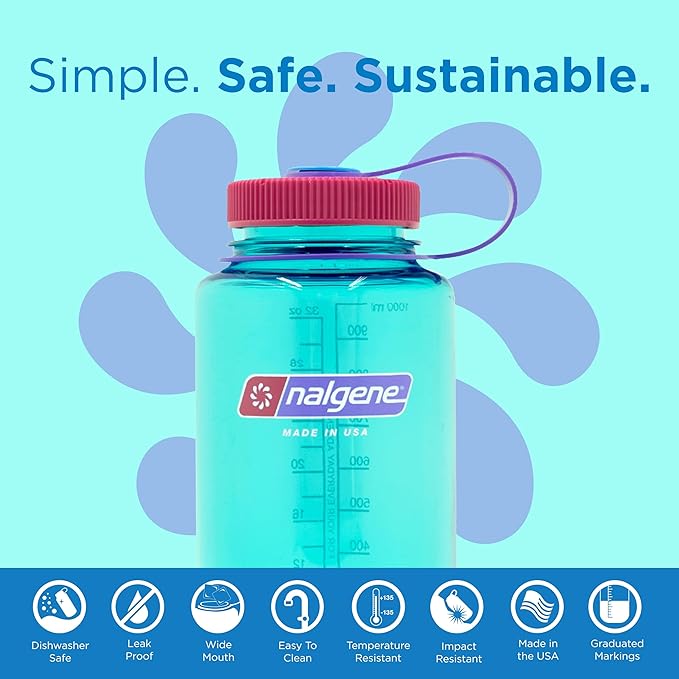 Nalgene 32 oz Wide Mouth Water Bottle | BPA-Free, Durable & Leak Proof, Lightweight Bottle for Hiking & Gym, Work & Travel