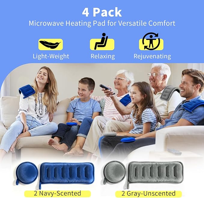 Small Microwave Heating Pad Rice Hot Pack with Moist Warm Compress Packs Microwavable for Relaxing Warmth Reusable Bean Bag Compresas Calientes Scented and Unscented Pack of 4