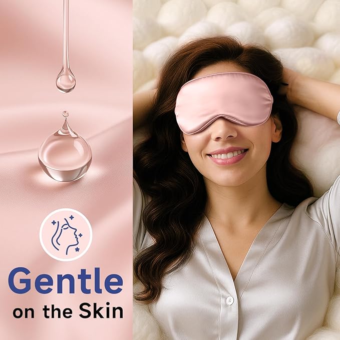 Umisleep Sleep Mask in Certified Mulberry Silk, 22 Momme 6A Soft Eye Masks for Sleep, Adjustable Sleep Masks for Women Men, Light Blocking Sleeping Mask, Silk Eye Mask for Sleeping, Blindfold, Pink