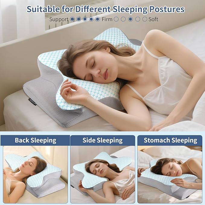 Cervical Neck Pillow - Ergonomic Side Sleeper Pillow for Pain Relief, Cooling Cervical Pillow for Sleeping, Contour Orthopedic Memory Foam Pillows for Back Stomach Sleepers