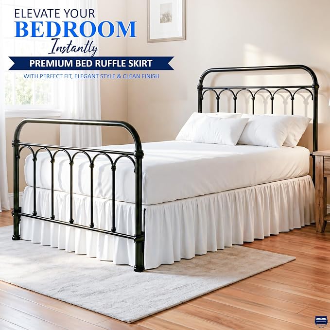 Ruffled Bed Skirt with Split Corners-Dust Ruffle - 24" Drop 100% Microfiber Soft,Sheen & Luxurious Look - Bed Skirts (White -Full)