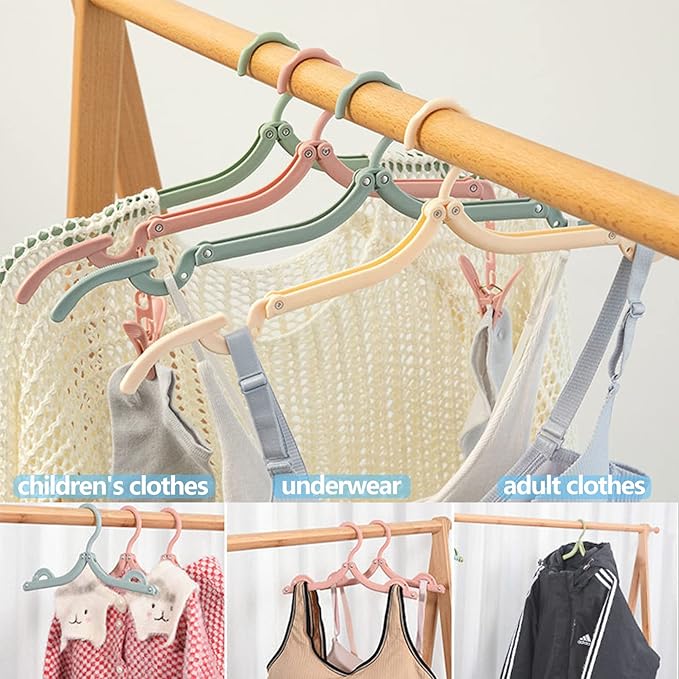 24PCS Travel Hangers,Portable Folding Clothes Hangers,Clothes Hangers with Clotheslines,Foldable Clothes Drying Rack for Travel,Plastic Foldable Non Slip Clothing Hangers