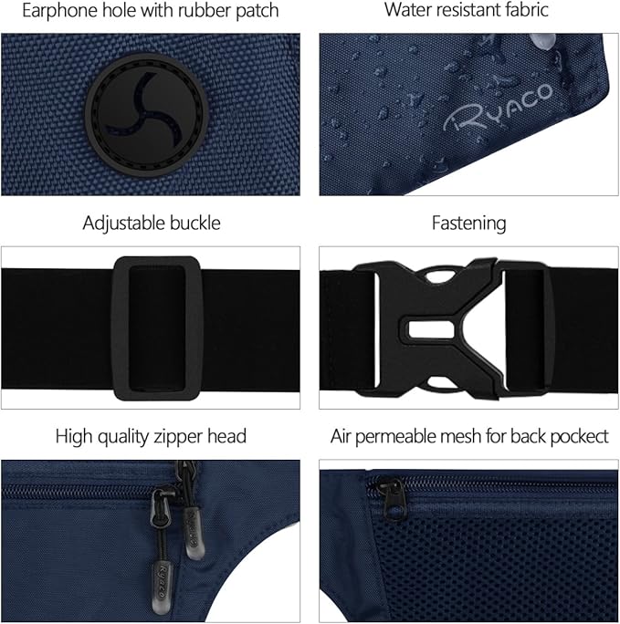 Ryaco Money Belt, Slim Passport Holder RFID Blocking Hidden Wallet Travel Essentials Pouch for Women Men With Adjustable Strap Waist Bag to Protect Cash, Credit Cards and Documents