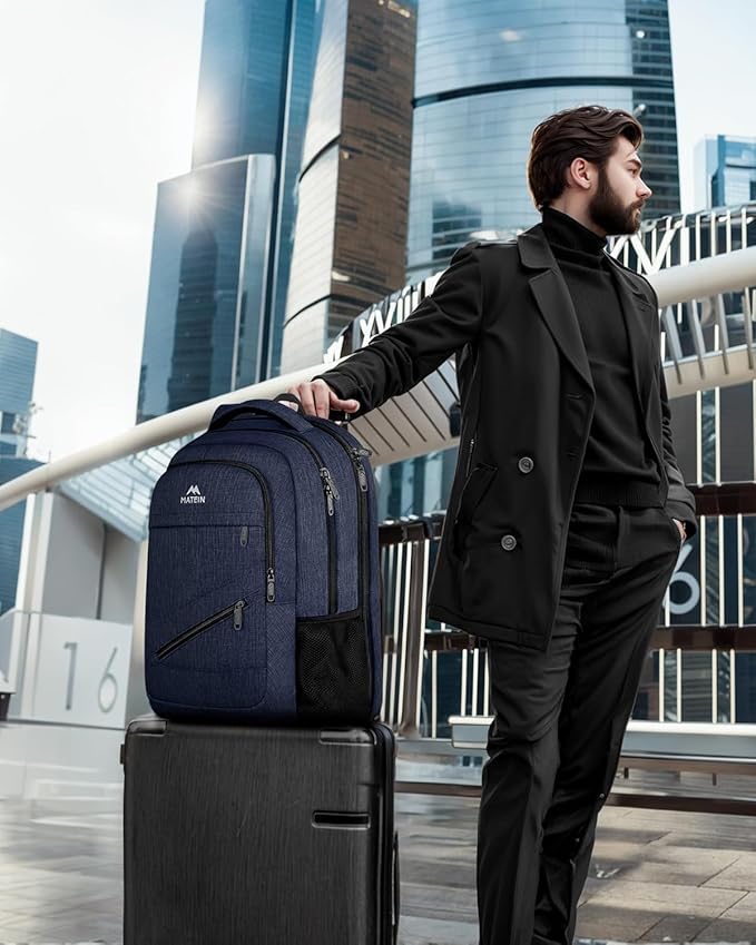 MATEIN 17 Inch Laptop Backpack, Large Work Backpack Travel Carry On TSA Approved with Trolley Sleeve, College Computer Bag with Anti Theft Pocket, Water Resistant Commute Daypack for Men, Dark Blue