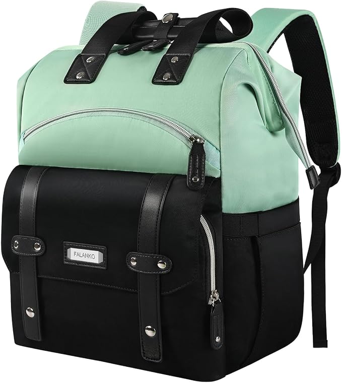 FALANKO Laptop Backpack for Women,College Work Teacher backpack for 15.6 Inch laptop,Travel Anti Theft Laptops Backpack RFID, Shoulder Purse Bags Green Black