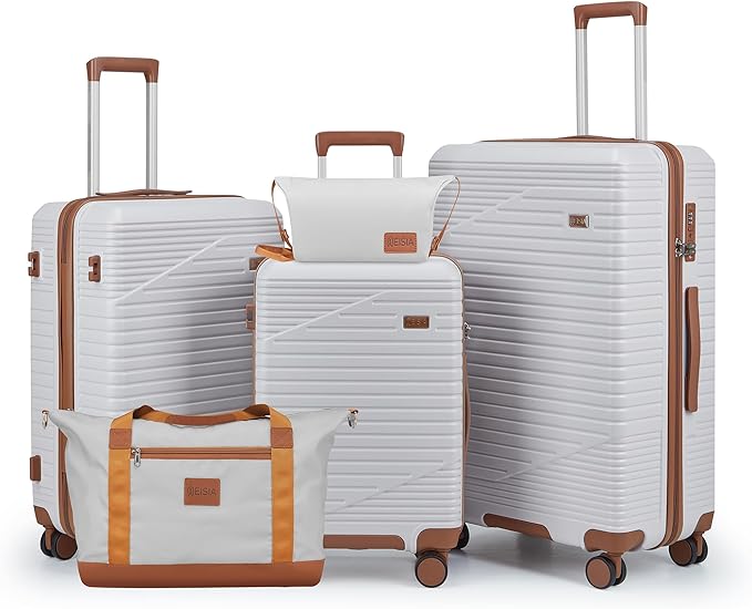 Luggage Sets 3 Piece, Hard Shell Carry on Suitcase with Spinner Wheels and TSA Lock, Travel Lightweight Luggage Set with YKK Zippers (Light Purple, 5 piece sets（20/24/28/DB/TB)