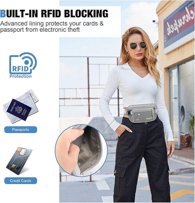 Money Belt for Travel Women and Men Hidden - Slim RFID Blocking Travel Wallet with Secure Anti-Theft Pouch, Passport Holder for Passport, Credit Cards, Cash Under Clothes