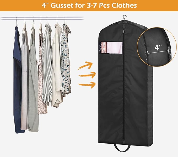 MISSLO 43" Mens Garment Bags for Travel Waterproof Suit Bags for Closet Storage Hanging Clothes Travel Bag for Shirts, Jackets, Coats, Black, 1 Pack