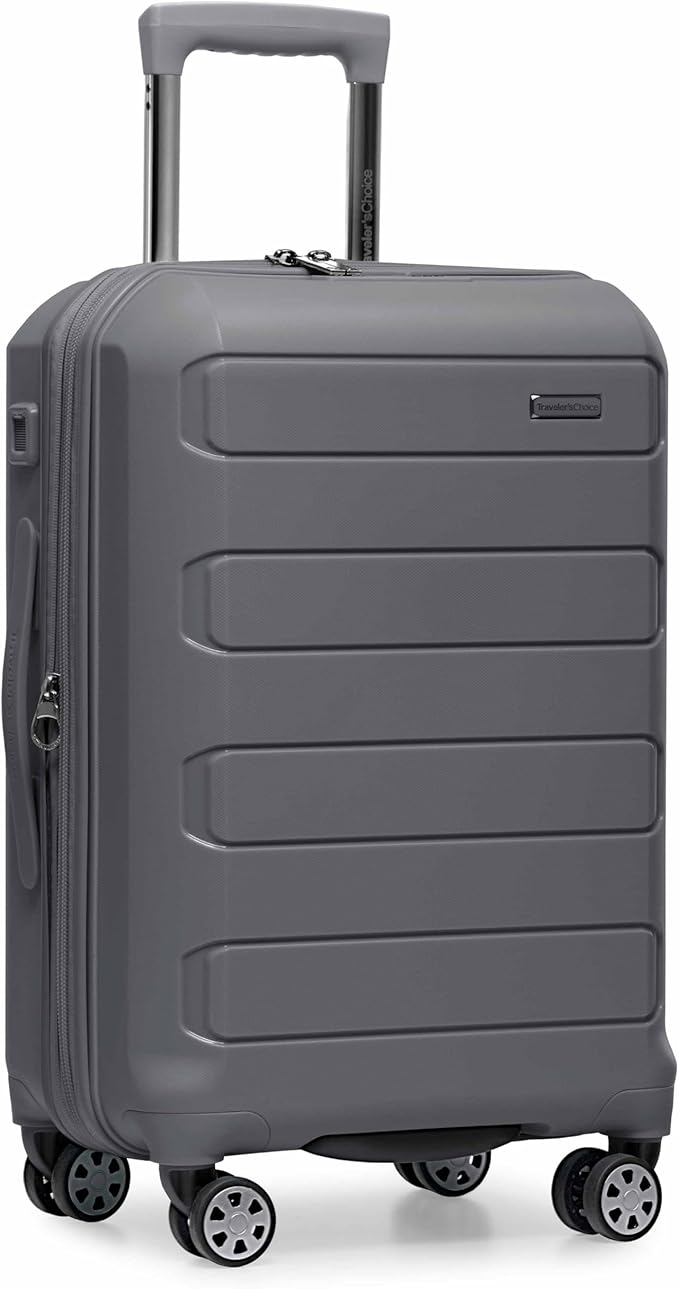 Traveler's Choice Pagosa Hardshell Expandable Luggage with Spinner Wheels, Gray, 22-Inch Carry-on