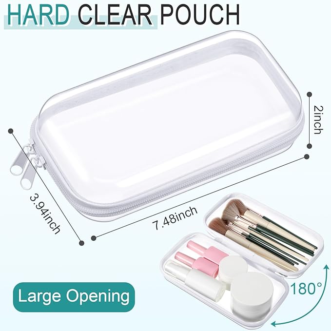 Sanwuta 6 Pcs Clear Hard Zipper Case Plastic Zipper Pouches Transparent Makeup Bag Pencil Case Pouches Toiletry Diaper Bag for Travel Toy Storage Organizer Bins(White,7.48 x 3.94 x 2 Inch)