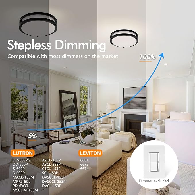 10Inch 30W LED Flush Mount Ceiling Light Fixtures, Ultra Bright 3200LM Dimmable Ceiling Lights, 5CCT 2700K 3000K 4000K 5000K 6500K, Ceiling Lamps for Kitchen Hallway Bedroom Bathroom, Black 1 Pack