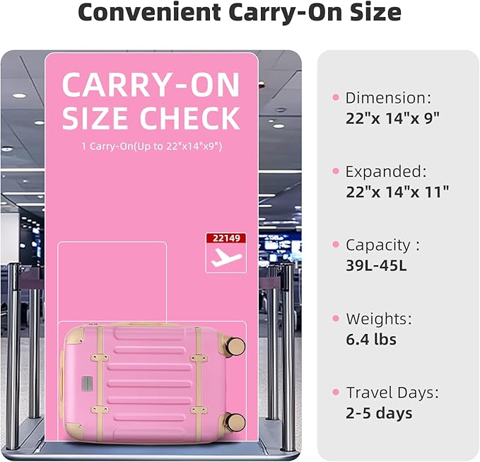 LARVENDER Carry On Luggage 22x14x9 Airline Approved with Spinner Wheels, Expandable 20 Inch Luggage with TSA Lock, Hard Shell Carry On Suitcases for Women Men, Berry