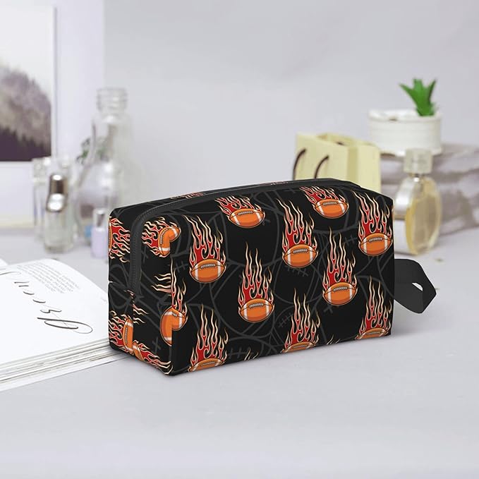 Kids Travel Toiletry Bag for Boys Girls - Waterproof Makeup Pouch Hanging Cosmetic Wash Bags Dopp Kit Shaving Bag for Toiletries Accessories(Fire Football)