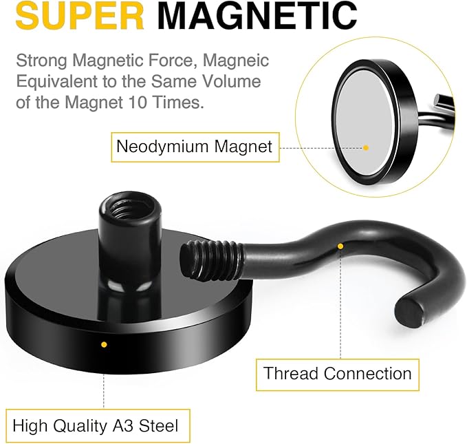 DIYMAG Black Magnetic Hooks, 120 LB Heavy Duty Strong Magnet with Hook, Rare Earth Neodymium Magnets for Hanging, Magnetics Hanger for Curtain, Home, Kitchen, Workplace, 20 Packs