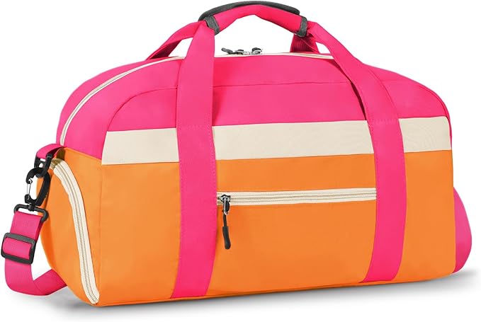 WOOMADA Kids Duffle Bag for Boys or Girls, Kids Overnight Bag with Shoe Compartment＆Wet Pocket, Ideal for School Practice, Sports, Travel(orange)