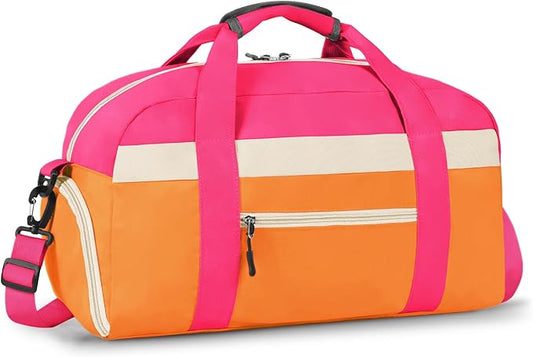 WOOMADA Kids Duffle Bag for Boys or Girls, Kids Overnight Bag with Shoe Compartment＆Wet Pocket, Ideal for School Practice, Sports, Travel(orange)