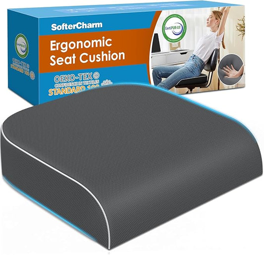 Seat Cushion, Memory Foam Office Chair Cushions for Long Sitting Hours, Chair Pad for Sciatica, Coccyx, Tailbone, Hip Pain & Pressure Relief, Office, Home, Car Seats, Airplane, Gray/Large