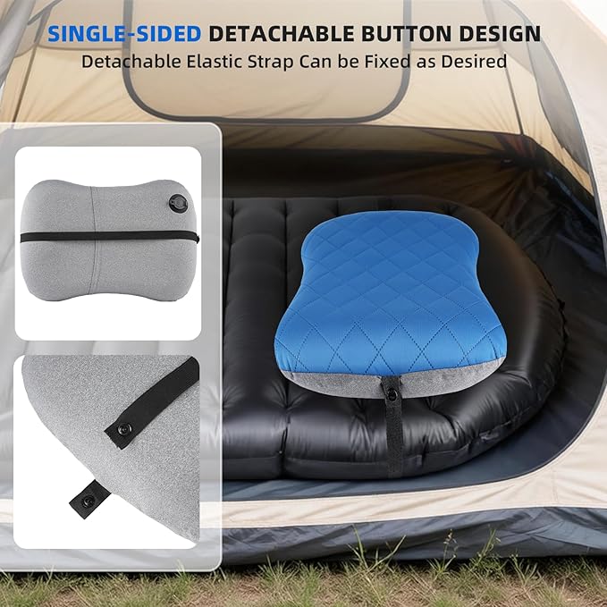 aiGear Inflatable Camping Pillow, Ultralight Compact Air Pillow Ergonomic Neck & Lumbar Support Portable Inflatable Pillow with Removable Washable Cover for Travel Backpacking Hiking (Blue)